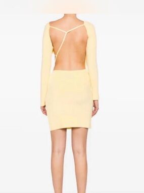 GCDS Open-Back Long Sleeve Mini Dress in Pale Yellow